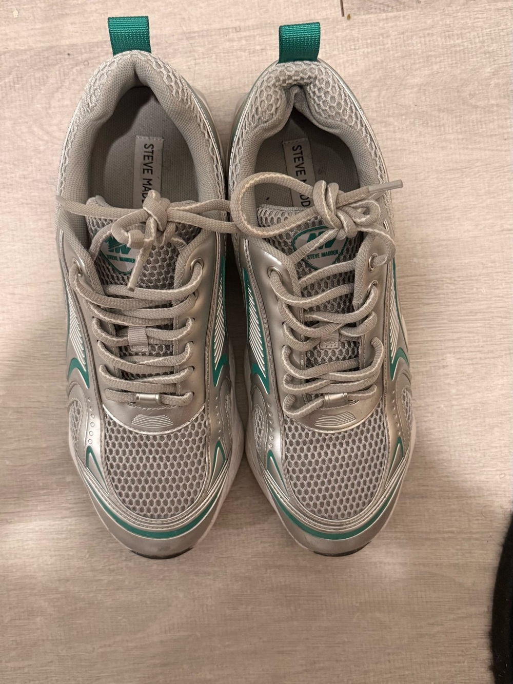 Steve Madden Silver with Teal Accent Mesh Sneakers